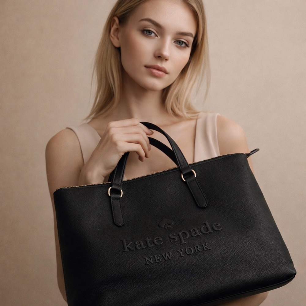 Kate Spade New York Elegant Black Pebbled Leather Tote Shoulder Bag